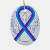 青と紫の認識度リボンエンジェルオーナメント セラミックオーナメント (裏面)