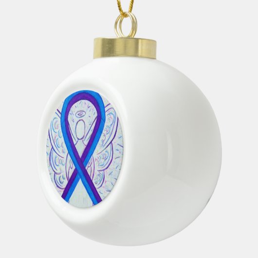 青と紫の認識度リボンエンジェルオーナメント セラミックボールオーナメント (右)