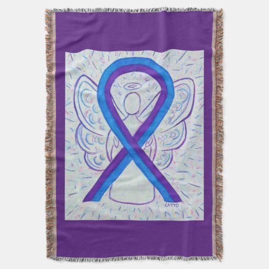 青と紫の認識度リボンエンジェルブランケット スローブランケット (正面縦)