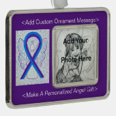 青と紫の認識度リボンカスタムオーナメント シルバープレートフレームオーナメント (右)