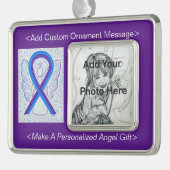 青と紫の認識度リボンカスタムオーナメント シルバープレートフレームオーナメント (左)