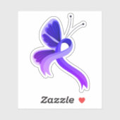 青と紫の認識度リボン蝶Tシャツ シール (シート)