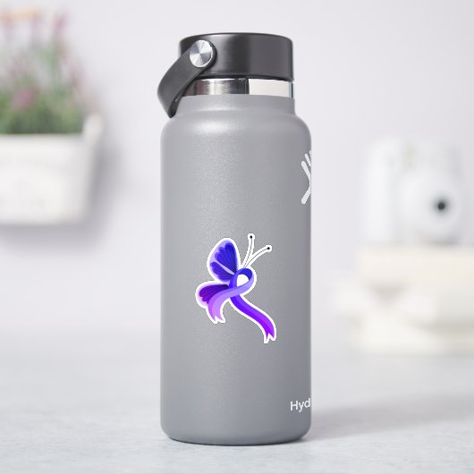 青と紫の認識度リボン蝶Tシャツ シール (HydroFlask)