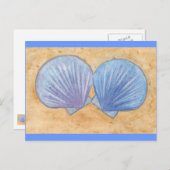 青と紫の貝殻が砂浜の絵はがき ポストカード (正面/裏面)