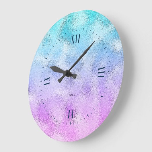 青と紫の輝くテグラデーションクスチャ背景 ラージ壁時計 (傾斜)