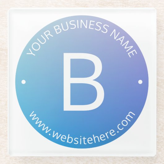 青と紫の退色(編集可能グラデーション文字) ガラスコースター (正面)