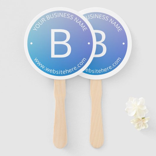 青と紫の退色(編集可能グラデーション文字) ハンドファン (正面&裏面)