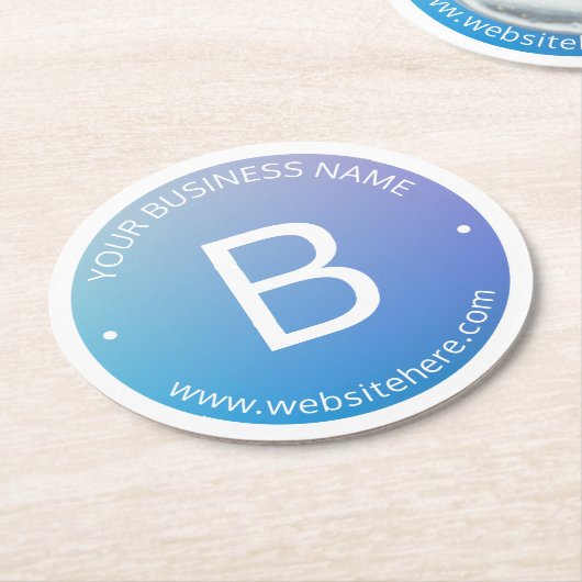 青と紫の退色(編集可能グラデーション文字) ラウンドペーパーコースター (アングル)