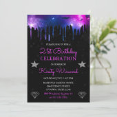 青と紫の銀河系大理石21歳の誕生日 招待状 (スタンド正面)