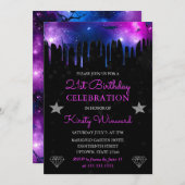 青と紫の銀河系大理石21歳の誕生日 招待状 (正面/裏面)