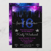 青と紫の銀河系大理石Sweet sixteen 招待状 (正面/裏面)