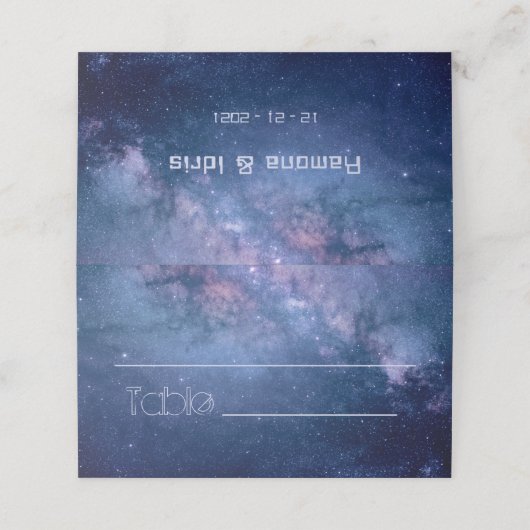 青と紫の銀河系結婚ズ プレイスカード (外部開封)