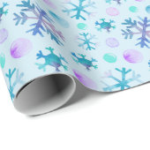 青と紫の雪片グリーンクリモダンスマス ラッピングペーパー (ロールコーナー)