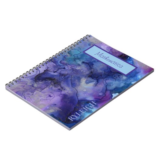 青と紫の霜降り水色パーソナライズされたNo ノートブック (左側)