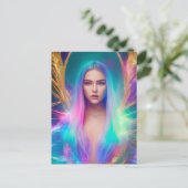 青と紫の髪のはがき付き女性 ポストカード (スタンド正面)