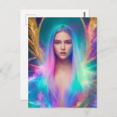 青と紫の髪のはがき付き女性 ポストカード (正面/裏面)