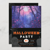 青と紫の魔法の森　ブラックハロウィン 招待状 (正面/裏面)