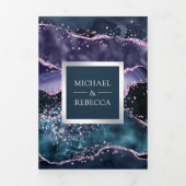 青と紫のAgate大理石QRコ結婚ード 三つ折り招待状 (カバー)