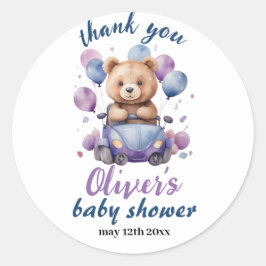 青と紫のtedbear balloonsベビーシャワー ラウンドシール