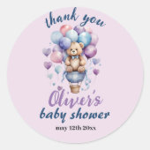 青と紫のtedbear balloonsベビーシャワー ラウンドシール (正面)