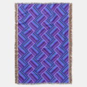 青と紫ストライプの織り スローブランケット (正面縦)