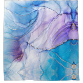 青と紫モダンのマーリーアルコールインク シャワーカーテン (正面)