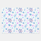 青と紫モダンの雪の結晶クリスマス ラッピングペーパーシート (正面3)