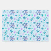 青と紫モダンの雪の結晶クリスマス ラッピングペーパーシート (正面2)