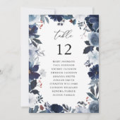 青と紺のフローラテーブル番号座席表 招待状 (正面)