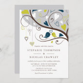 青と緑お洒落のロバ結婚バード 招待状 (正面/裏面)