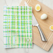 青と緑で茶のタオルを広げる キッチンタオル (四つ折り)