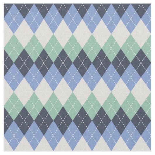 青と緑とグレーアーガイル ファブリック (クローズアップ)