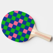 青と緑とピンクのチェック柄デザイン 卓球ラケット (横)