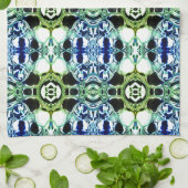 青と緑とメタリックの形状の澄ん混合 キッチンタオル (折り畳み)