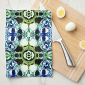 青と緑とメタリックの形状の澄ん混合 キッチンタオル (四つ折り)