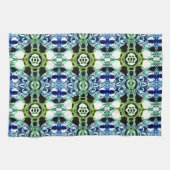 青と緑とメタリックの形状の澄ん混合 キッチンタオル (横)