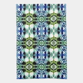 青と緑とメタリックの形状の澄ん混合 キッチンタオル