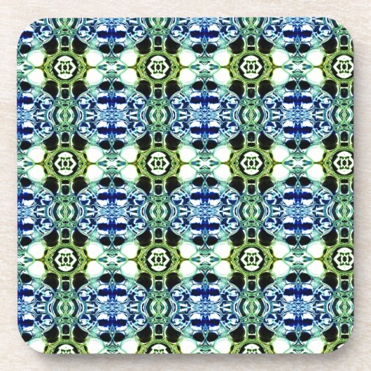 青と緑とメタリックの形状の澄ん混合 コースター (正面)