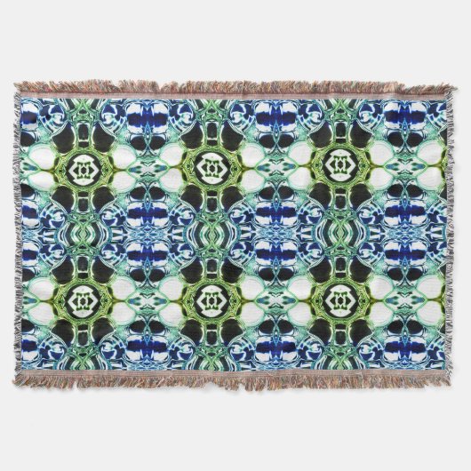 青と緑とメタリックの形状の澄ん混合 スローブランケット (正面)