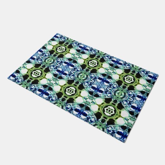 青と緑とメタリックの形状の澄ん混合 ドアマット (アングル)