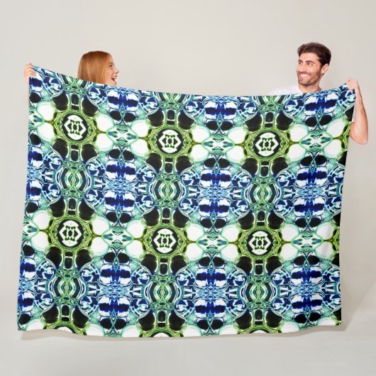 青と緑とメタリックの形状の澄ん混合 フリースブランケット (インサイチュ)