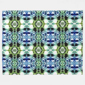 青と緑とメタリックの形状の澄ん混合 フリースブランケット (正面(横))