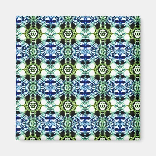 青と緑とメタリックの形状の澄ん混合 マグネット (正面)