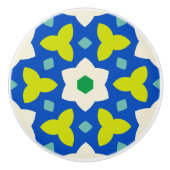 青と緑に可愛い花の幾何学的フローラ セラミックノブ (正面)