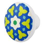 青と緑に可愛い花の幾何学的フローラ セラミックノブ (右)