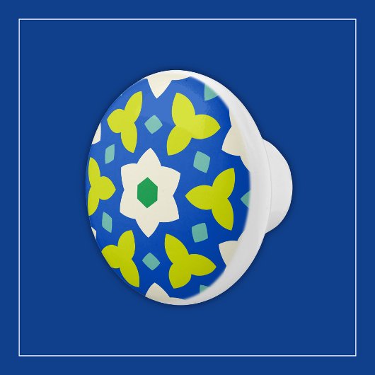 青と緑に可愛い花の幾何学的フローラ セラミックノブ