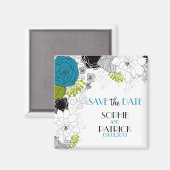 青と緑のお洒落フローラ日付磁石を保存 マグネット (正面/裏面)