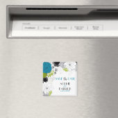 青と緑のお洒落フローラ日付磁石を保存 マグネット (インサイチュ (食洗機))