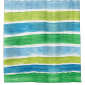 青と緑ののシャワストライプーカーテン シャワーカーテン (正面)