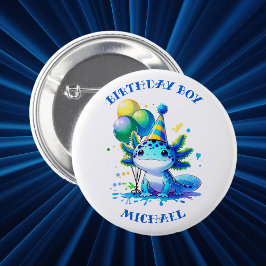 青と緑のアクソロトルボーイの誕生日ボーイ 缶バッジ